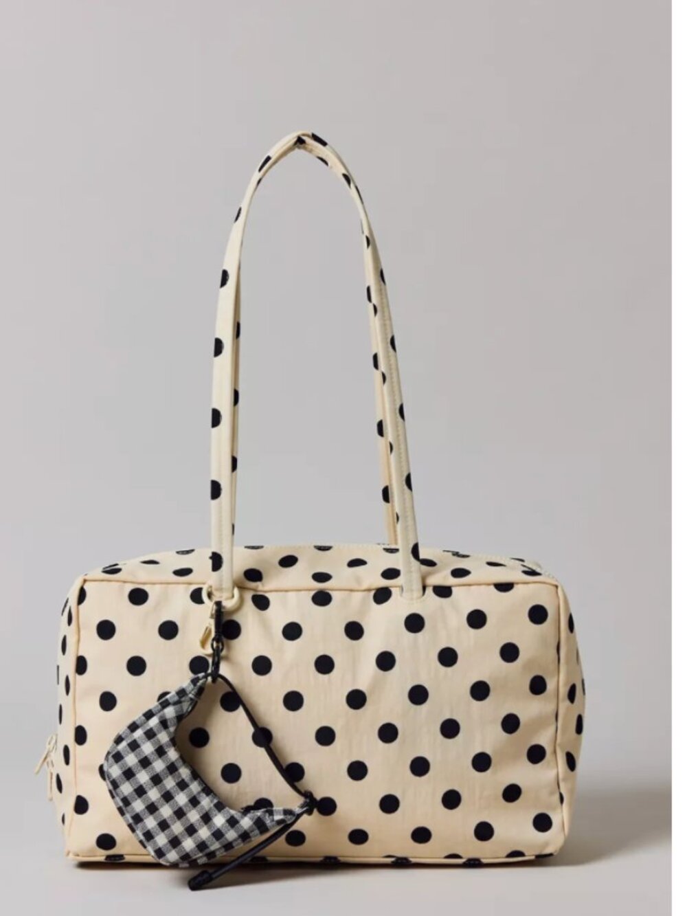 NWT BAGGU Nylon Bowler Bag - Cream + Black Polka Dot